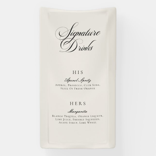 Classic Ivory Calligraphy Signature Drinks Menu Banner (Vertical)