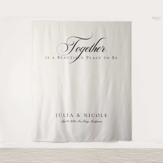 Classic Ivory Calligraphy Wedding Backdrops Banner Tapestry (Front)