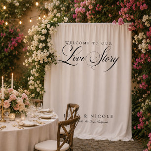 Classic Ivory Calligraphy Wedding Backdrops Banner Tapestry