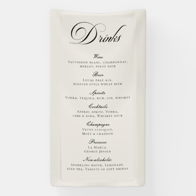 Classic Ivory Calligraphy Wedding Drinks Bar Menu Banner (Vertical)