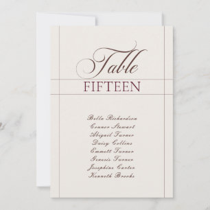 Classic Ivory Choco Brown Calligraphy Table Number