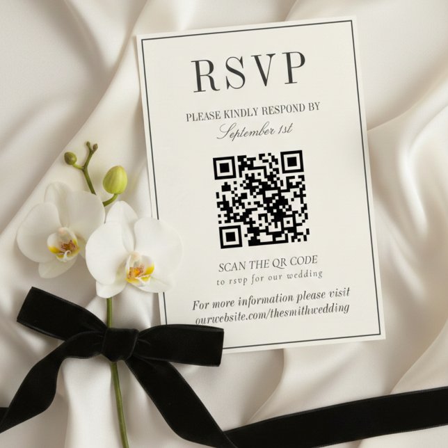 Classic Ivory Damask Rococo Pattern Wedding QR RSVP Card (Creator Uploaded)