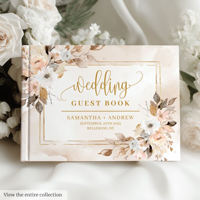 Classic Ivory Gold Frame Floral Wedding Guest Book (Classic Ivory Gold Frame Floral Wedding Guest Book)