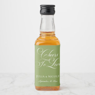 Classic Ivory Green Calligraphy Cheers Wedding Liquor Bottle Label