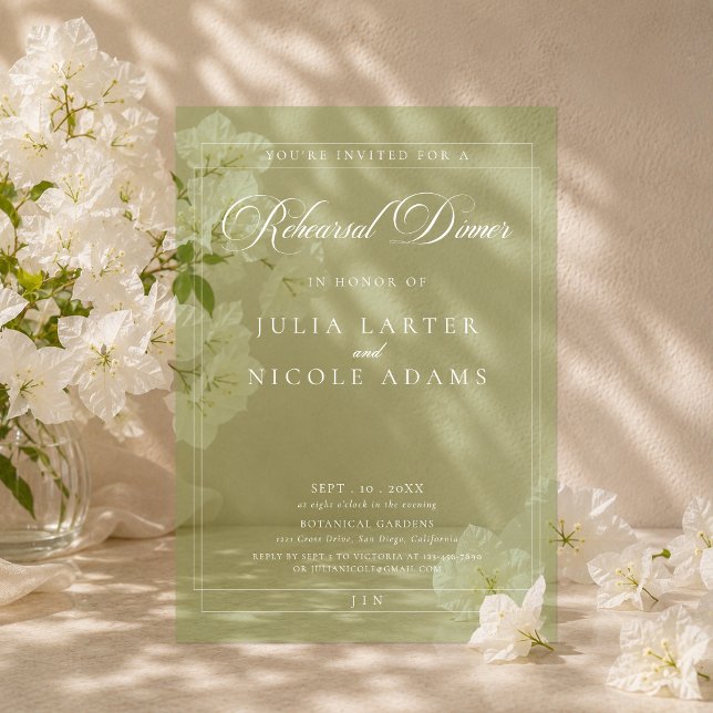 Classic Ivory Green Calligraphy Rehearsal Dinner Acrylic Invitations (Creator Uploaded)