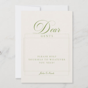 Classic Ivory Green Gents Bathroom Basket Sign Invitation