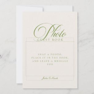 Classic Ivory Green Photo Guest Book Wedding Sign Invitation