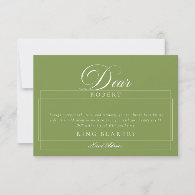 Classic Ivory Green Ring Bearer Proposal Cards (Front)