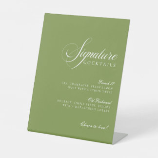 Classic Ivory Green Signature Drinks Wedding Sign