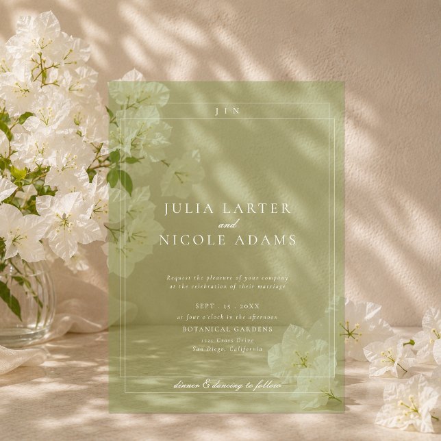 Classic Ivory Green Simple Minimalist Wedding Acrylic Invitations (Creator Uploaded)