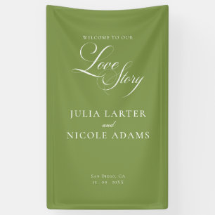 Classic Ivory Green Welcome Wedding Banner Sign