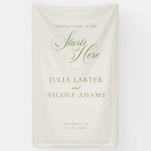 Classic Ivory Green Welcome Wedding Banner Sign