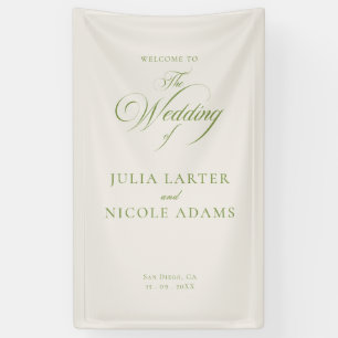 Classic Ivory Green Welcome Wedding Banner Sign