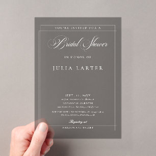 Classic Ivory Grey Black Calligraphy Bridal Shower Acrylic Invitations