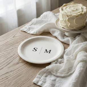 Classic Ivory Monogram Wedding Paper Plate