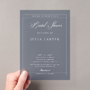 Classic Ivory Navy Blue Calligraphy Bridal Shower Acrylic Invitations