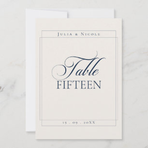 Classic Ivory Navy Blue Calligraphy Table Number