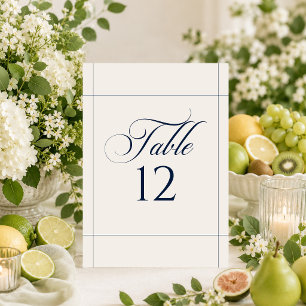 Classic Ivory Navy Blue Calligraphy Table Number