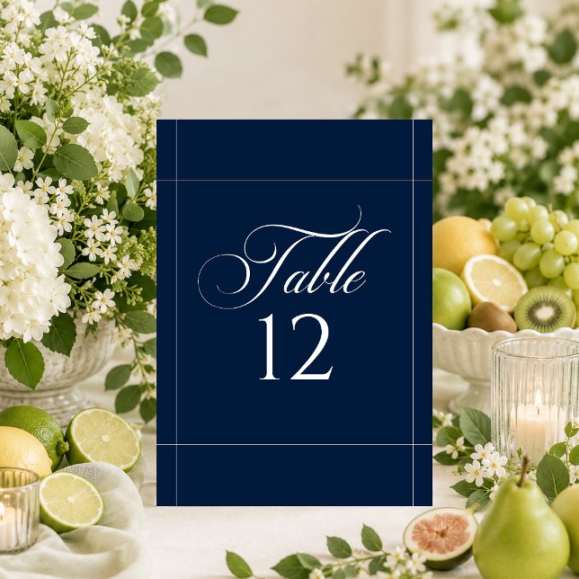 Classic Ivory Navy Blue Calligraphy Table Number (Creator Uploaded)