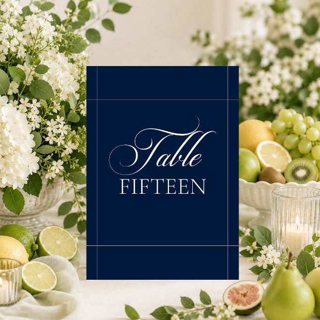 Classic Ivory Navy Blue Calligraphy Table Number (Creator Uploaded)