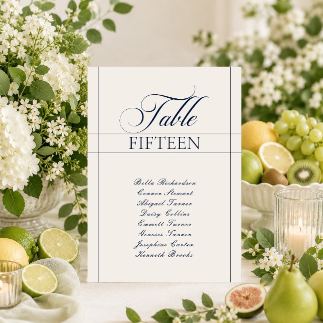 Classic Ivory Navy Blue Calligraphy Table Number (Creator Uploaded)