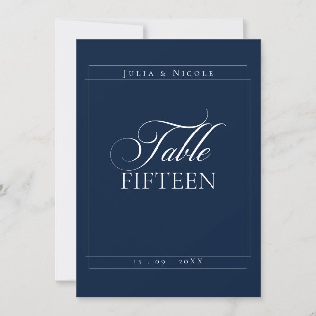 Classic Ivory Navy Blue Calligraphy Table Number (Front)