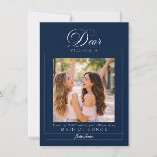 Classic Ivory Navy Blue Maid of Honour Proposal Invitation