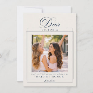 Classic Ivory Navy Blue Maid of Honour Proposal Invitation