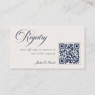 Classic Ivory Navy Blue QR Code Wedding Registry Enclosure Card
