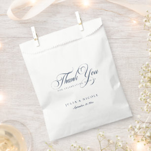 Classic Ivory Navy Blue Script Calligraphy Wedding Favour Bag