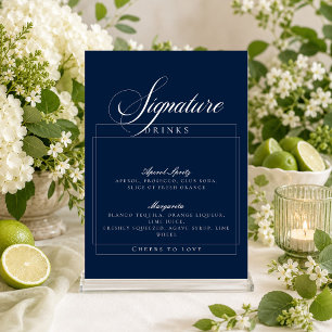 Classic Ivory Navy Blue Signature Drinks Sign Invitation