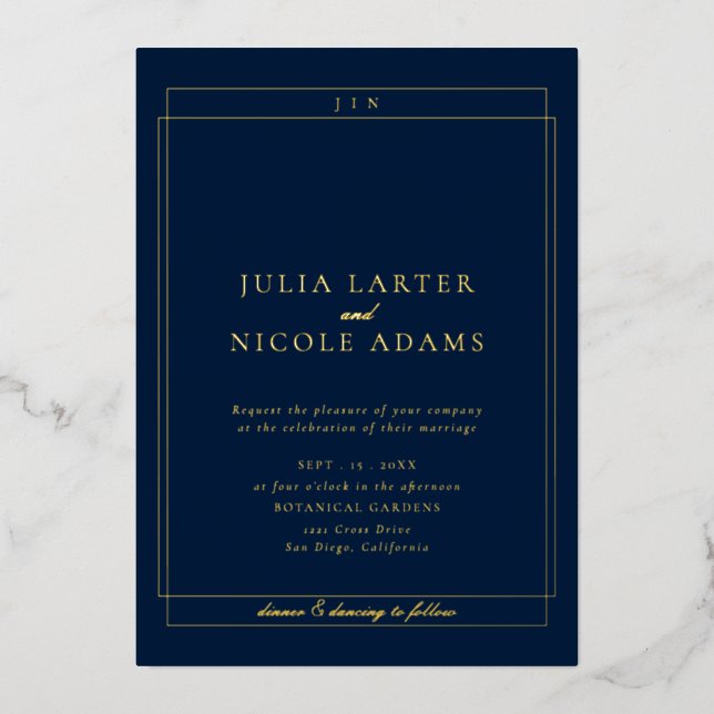 Classic Ivory Navy Blue Simple Minimalist Wedding (Front)
