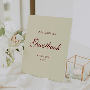 Classic Ivory Script "Sign Our Guestbook" Wedding Pedestal Sign