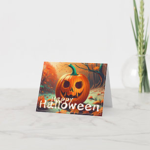Classic Jack-o-Lantern Autumn Forest Scene Card