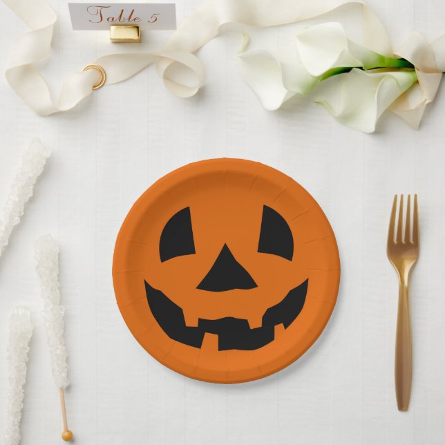Classic Jack-O'-Lantern Halloween Paper Plate (Wedding)