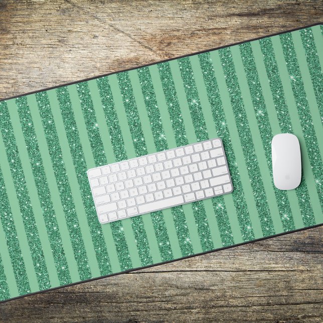 Classic Jade Green Glitter Style Vertical Stripes Desk Mat (Creator Uploaded)