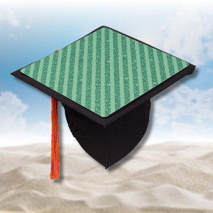 Classic Jade Green Glitter Style Vertical Stripes Graduation Cap Topper