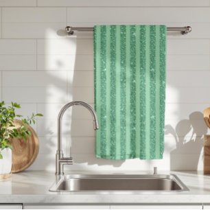 Classic Jade Green Glitter Style Vertical Stripes Kitchen Towel