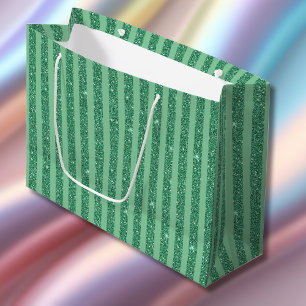 Classic Jade Green Glitter Style Vertical Stripes Large Gift Bag