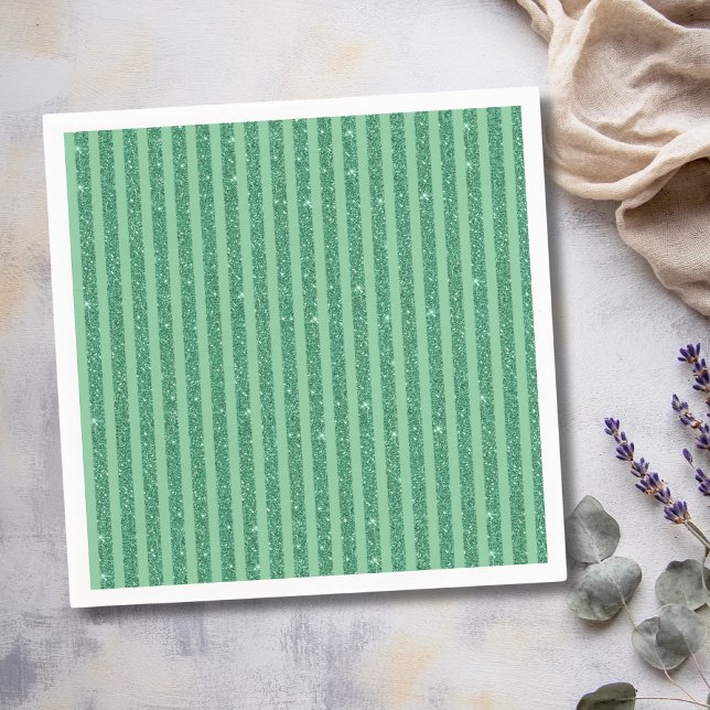 Classic Jade Green Glitter Style Vertical Stripes Napkin (Creator Uploaded)