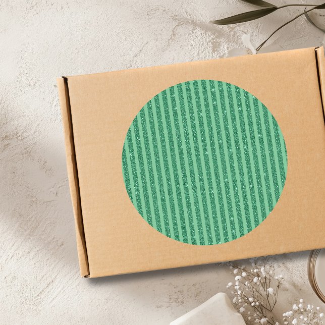 Classic Jade Green Glitter Style Vertical Stripes Round Sticker (Creator Uploaded)