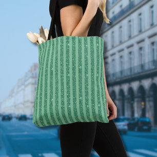 Classic Jade Green Glitter Style Vertical Stripes Tote Bag