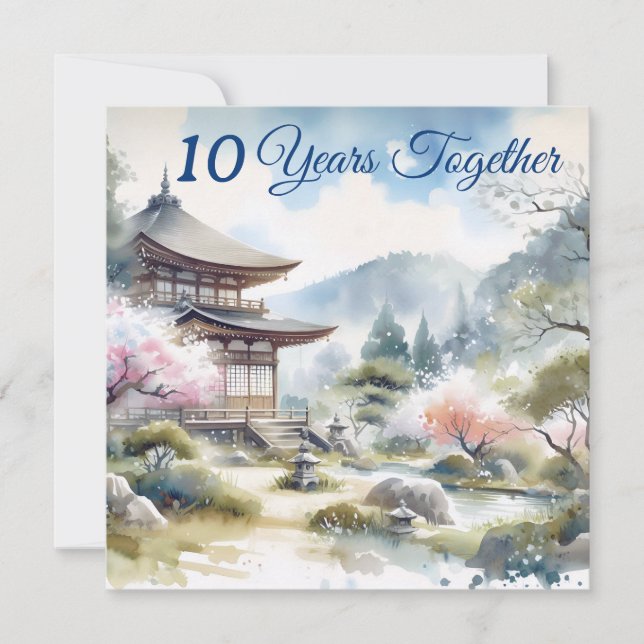 Classic Japan Cherry blossom pink blue watercolor  Card (Front)