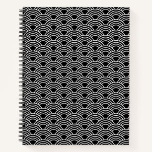Classic Japanese Seigaiha Wave Pattern Monochrome Notebook