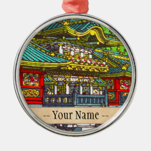 Classic japanese themed oriental scenery temple metal ornament