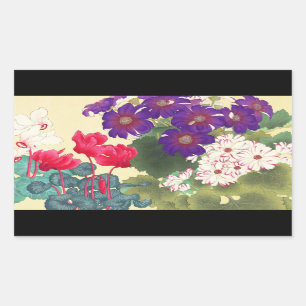 Classic japanese vintage watercolor flowers art sticker