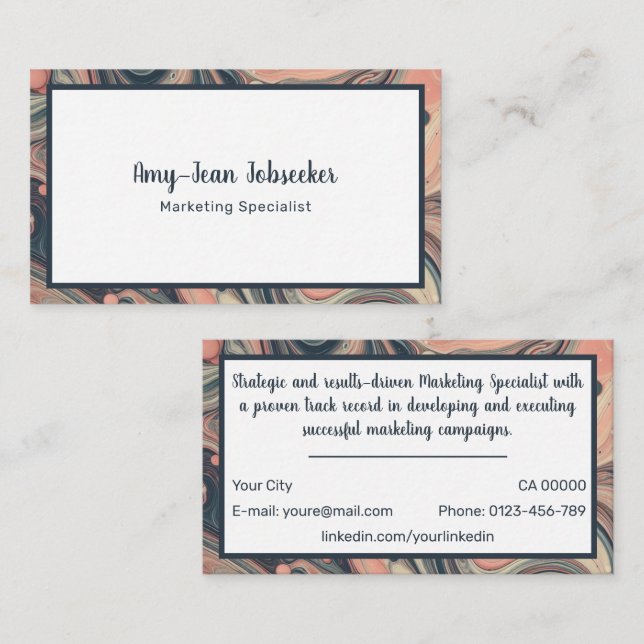 Classic Job Seeker Marbled Simple Minimalist Pink Business Card (Front/Back)