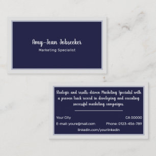 Classic Job Seeker Navy Frame Simple Minimalist Business Card