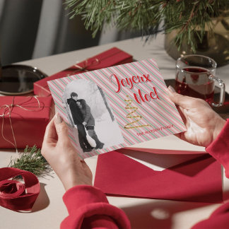 Classic Joyeux Noel Green Red Stripes Christmas Holiday Postcard