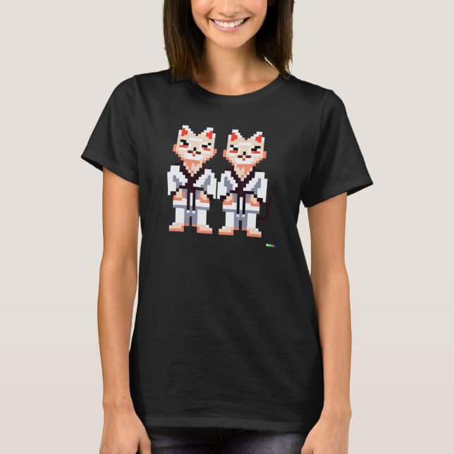 Classic Karate Kittens Pixel Art T-Shirt (Front)